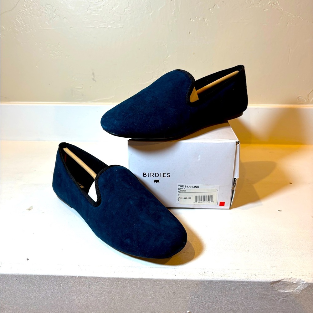 MARY JANES BIRDIES- The Starling Women's Flats Navy Blue Suede Sz6.5 New In Box